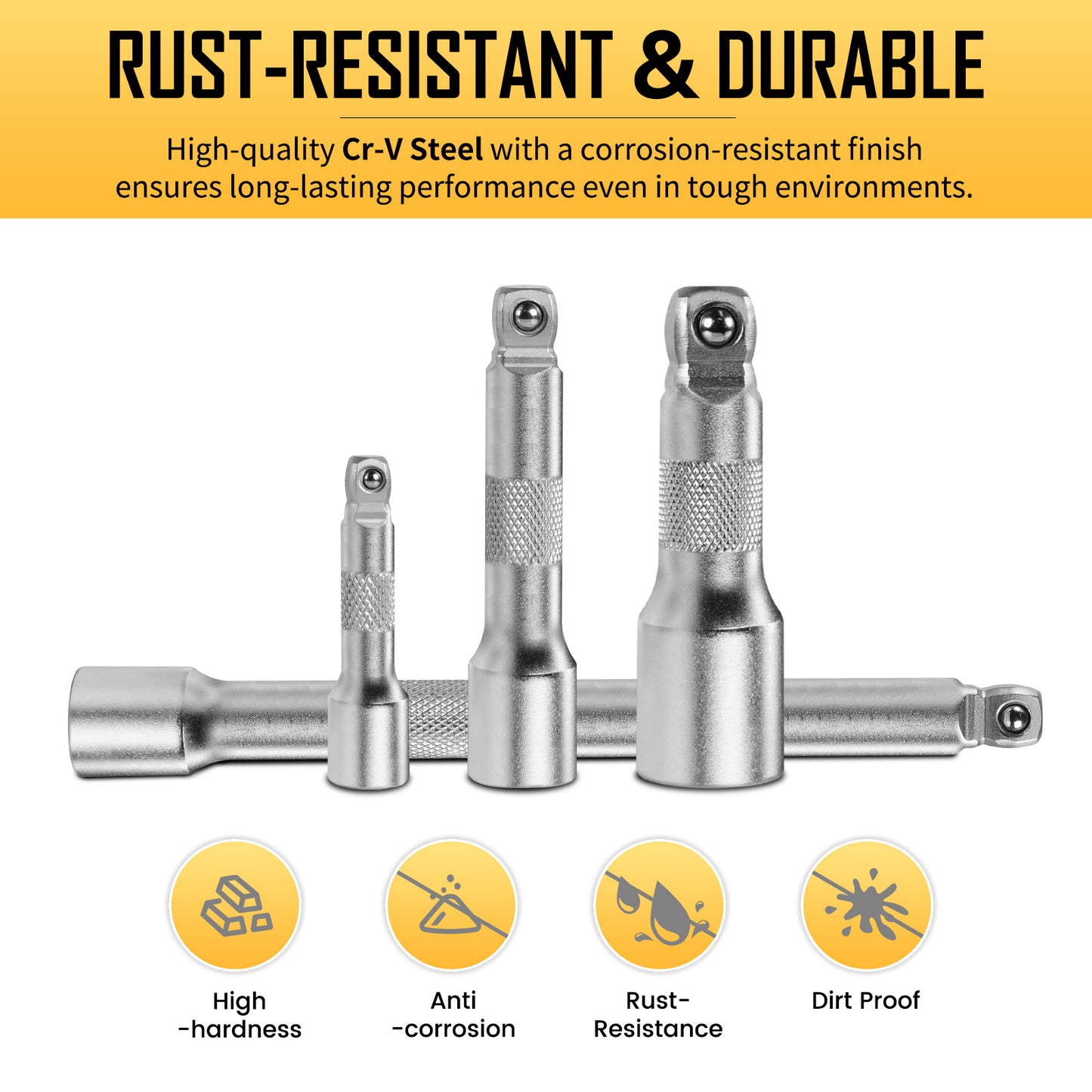 BOEN 9-Piece Wobble Extension Bar Set, 1/2", 3/8" and 1/4" Drive Ratchet Extension for Socket Wrench with Non-Slip Grip, 2-in-1 Straight and Wobble, Chrome Vanadium Steel