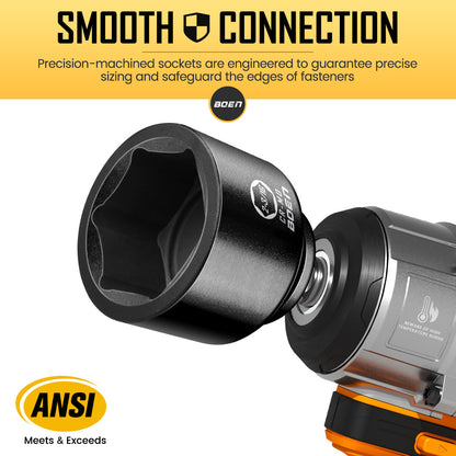 Boen 3/4" Drive SAE Impact Socket Set, 3/4 inch - 2-1/2 inch Large Sockets, 6-Point Sockets, Rugged Construction, CR-MO, Standard Socket Set, 29PCS with Storage Case