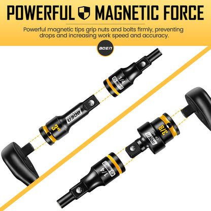 BOEN Magnetic Socket Extension, 1/4" Drive Magnetic Socket Adapters for Keep Bolts, CR-MO Steel Extension Bars with Magnetic Tips