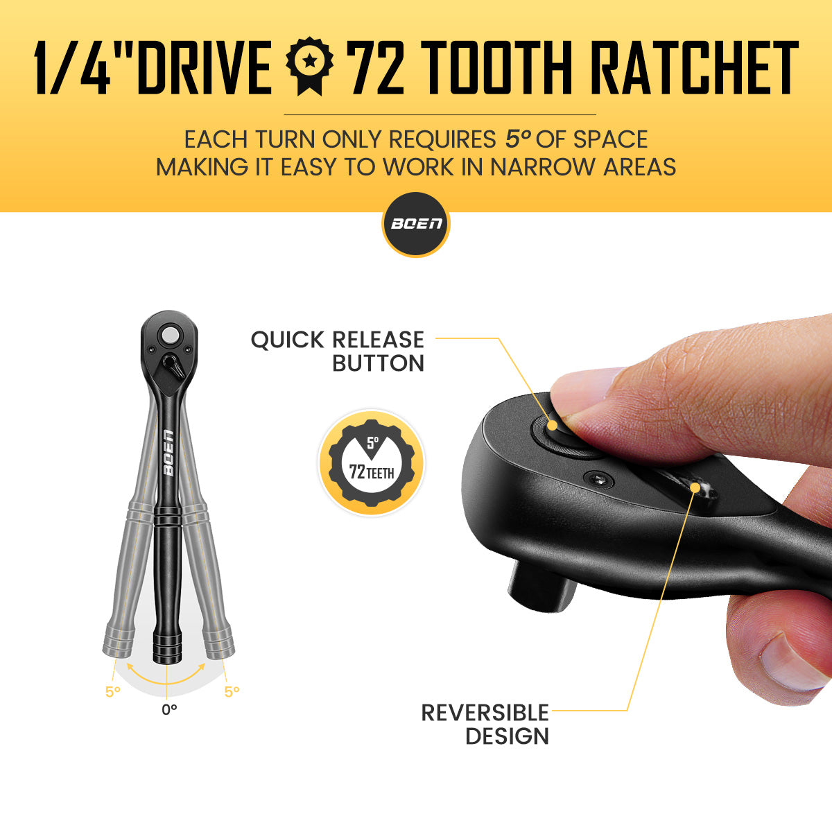 BOEN 1/4" Drive Metric Impact Socket Set, 66-Piece (4-14mm) Deep & Shallow Kit, Includes 5-15mm Swivel Sockets, 72T Ratchet Handle, 2", 4", 6" Extension Bar, Adapters, Universal Joint & Impact Bit