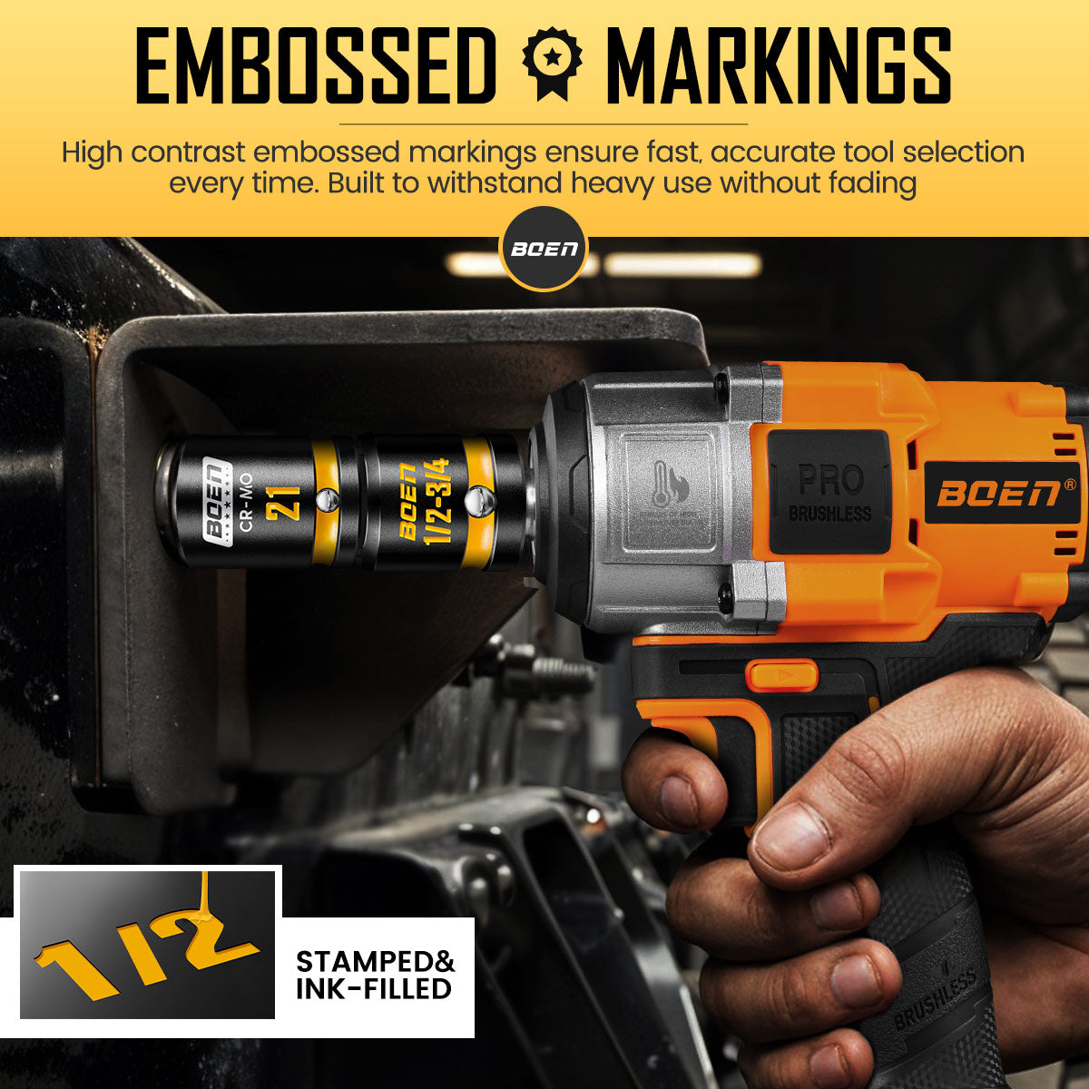 BOEN 9-Piece Impact Socket Adapter & Reducer Set, 1/4" & 3/8" & 1/2" &3/4" Drive Socket Adapter Set with Deep Embossed & Painted Markings, Include 1/4" Drive SAE Hex Shank Adapters