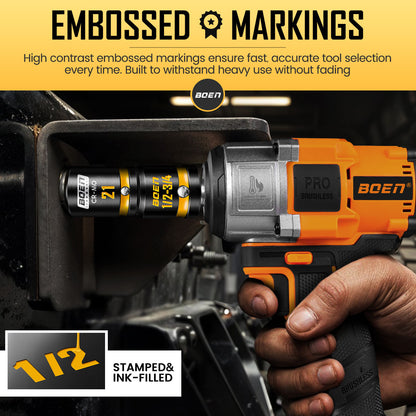 BOEN 9-Piece Impact Socket Adapter & Reducer Set, 1/4" & 3/8" & 1/2" &3/4" Drive Socket Adapter Set with Deep Embossed & Painted Markings, Include 1/4" Drive SAE Hex Shank Adapters