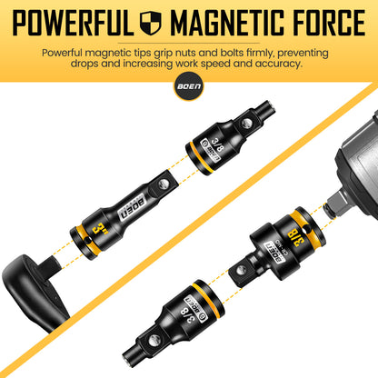 BOEN Magnetic Socket Extension, 3/8" Drive Magnetic Socket Adapters for Keep Bolts, CR-MO Steel Extension Bars with Magnetic Tips