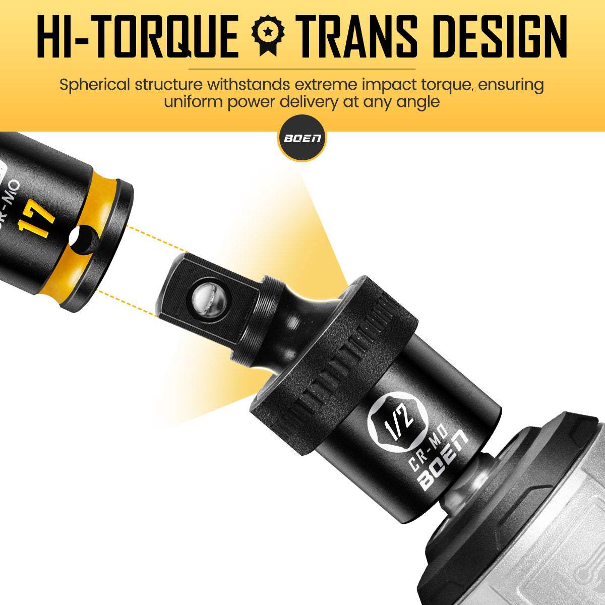 boen Impact Universal Joint Set 1/2", 3/8", 1/4" Drive, 3-Piece Swivel Socket Extensions, Impact Grade Wobble Set Meets ANSI Standards with 2 Size Markings, Chrome Molybdenum Steel for Impact Wrench