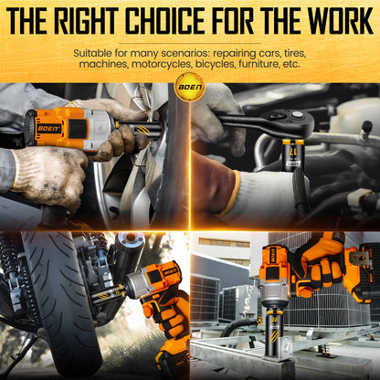 BOEN 7-Piece 1/2" Drive Metric Impact Socket Set, (17, 18, 19, 21, 22, 23, 24 mm) Deep Socket, Chrome-molybdenum Steel, Deep Embossed and Painted Marking, 6-Point Design, Yellow Groove