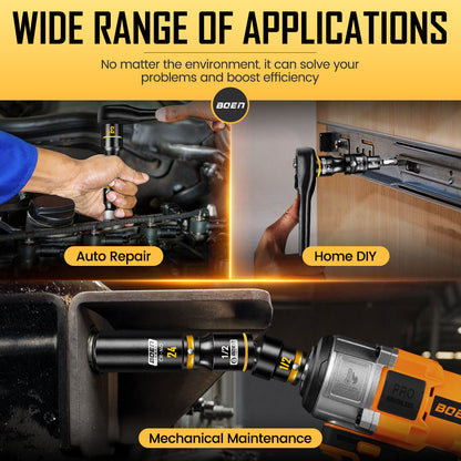 BOEN 3-Piece Magnetic Socket Extension Set, 1/4", 3/8", 1/2" Drive for Automotive and DIY Repairs, Tight Spaces, Mechanics & Home Use