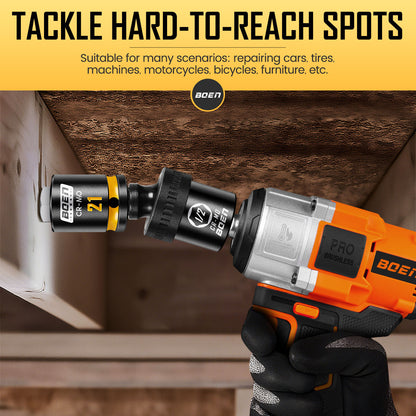 boen Impact Universal Joint Set 1/2", 3/8", 1/4" Drive, 3-Piece Swivel Socket Extensions, Impact Grade Wobble Set Meets ANSI Standards with 2 Size Markings, Chrome Molybdenum Steel for Impact Wrench