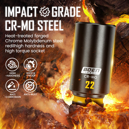 boen 3/8" Drive Impact Socket Set, 48-Piece Metric & SAE Size (8-22mm & 5/16"-3/4"), 6-Point Deep & Shallow Socket Set with Extension Bars, Adapter and Universal Joint, CR-MO Steel