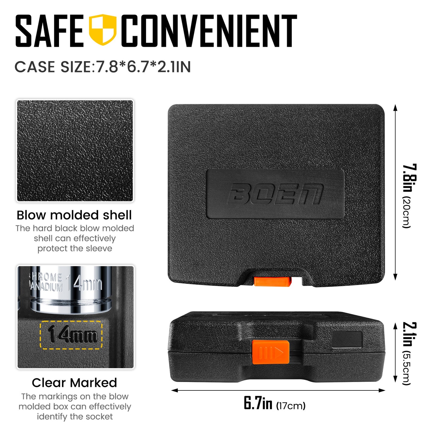 BOEN 25 Pieces 1/4" Drive Socket Set, SAE (5/32"-9/16") & Metric (4mm-14mm), 6-Point, Shallow Sockets with Ratchet, Extension Bars and Storage Case,Cr-V Steel