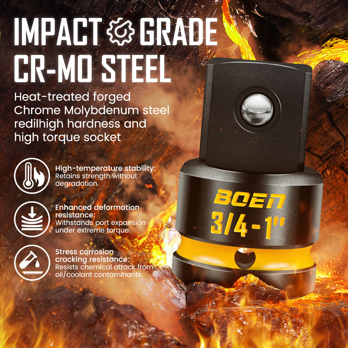 boen PRO 3/4" F to 1" M Impact Socket Adapter, Impact Driver Conversions for Impact Wrench, CR-MO Steel, Embossed and Painted Marking