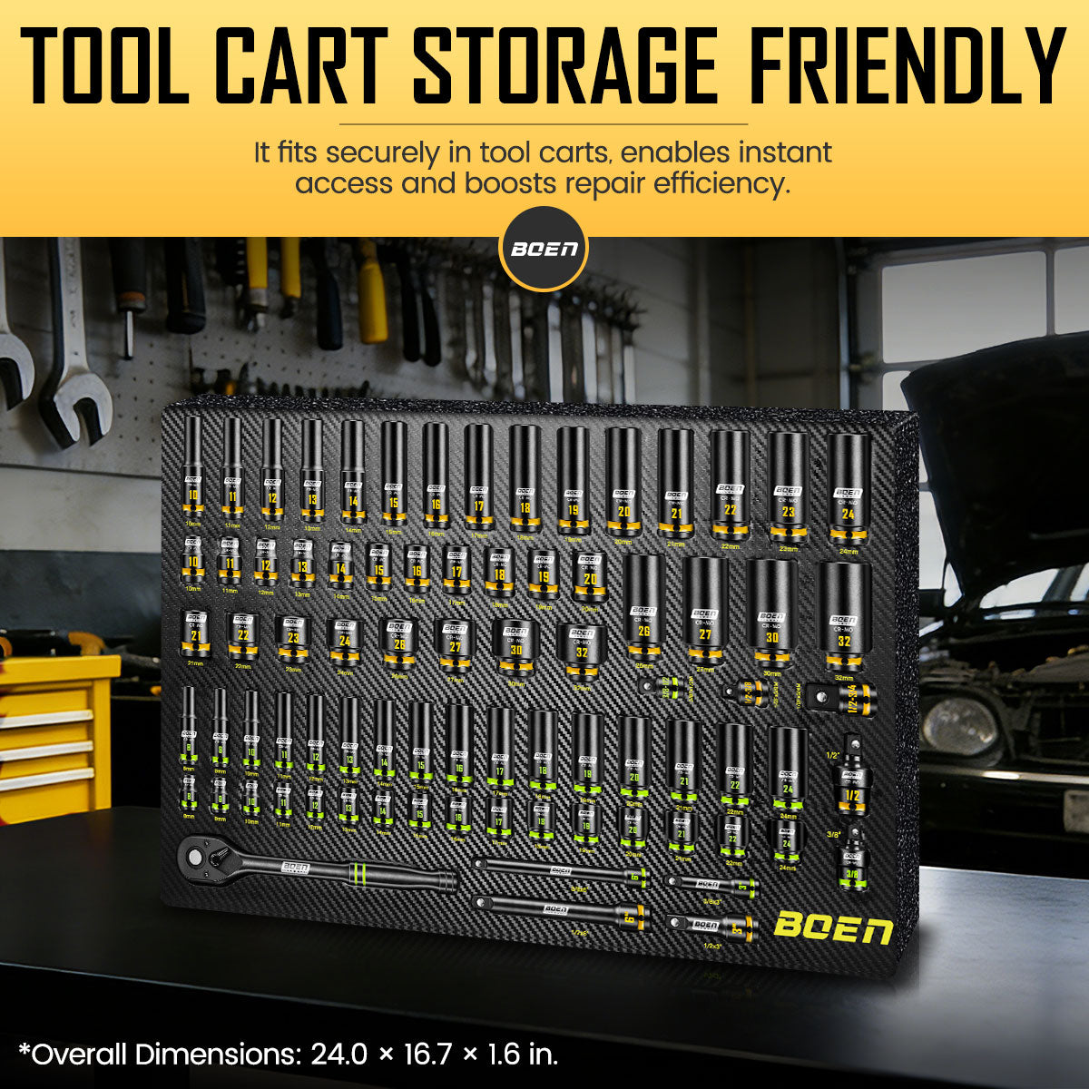 BOEN Pro 80-Pieces 1/2" & 3/8" Drive Master Impact Socket Set, 6 Point Metric Deep & Shallow Sockets (8-32mm), Cr-Mo, Includes 1/2" Drive 90-Tooth Ratchet Wrench for High-Torque Applications