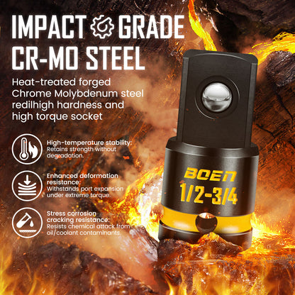 boen PRO 1/2" F to 3/4" M Impact Socket Adapter, Impact Driver Conversions for Impact Wrench, CR-MO Steel, Embossed and Painted Marking