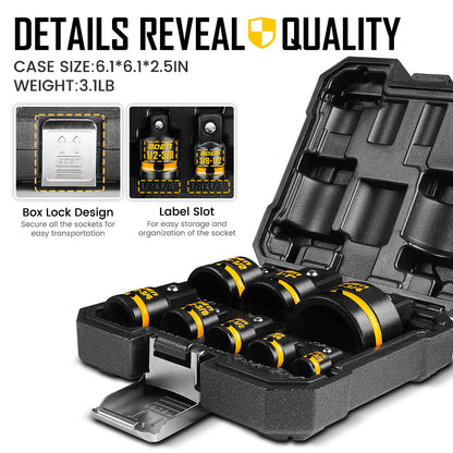 BOEN 8-Piece Impact Socket Adapter & Reducer Set, 1/4, 3/8, 1/2", 3/4", Cr-Mo Steel Impact Driver & Wrench Conversion Kit with Deep Embossed and Painted Marking
