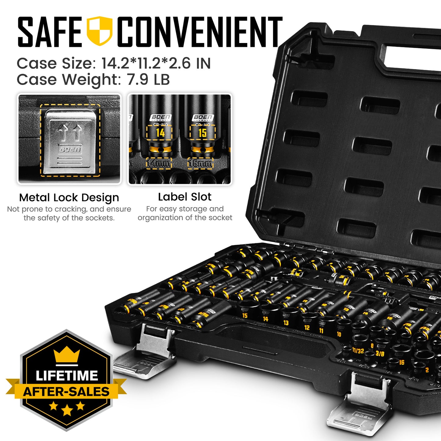 BOEN Pro 1/4" Drive Impact Socket Set, 74-Piece SAE (3/16"-9/16") and Metric (4-15mm), 6-Point Deep & Shallow Kit with Deep Painted Marking, Cr-Mo, Includes Ratchet Handle,Universal Socket for DIYers
