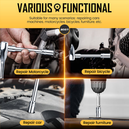 BOEN 25 Pieces 1/4" Drive Socket Set, SAE (5/32"-9/16") & Metric (4mm-14mm), 6-Point, Shallow Sockets with Ratchet, Extension Bars and Storage Case,Cr-V Steel