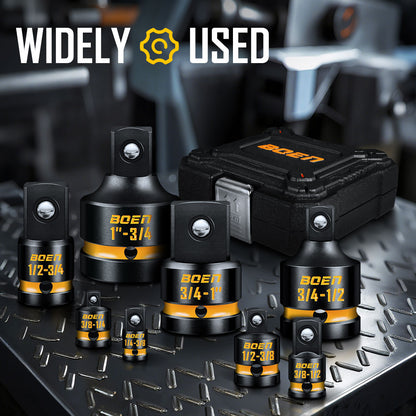 BOEN 8-Piece Impact Socket Adapter & Reducer Set, 1/4, 3/8, 1/2", 3/4", Cr-Mo Steel Impact Driver & Wrench Conversion Kit with Deep Embossed and Painted Marking