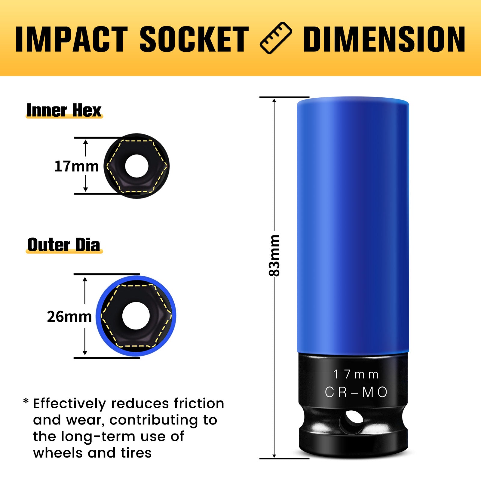 BOEN 1/2" Drive Wheel Protector ImpactDeep Socket Set 17mm - BOEN