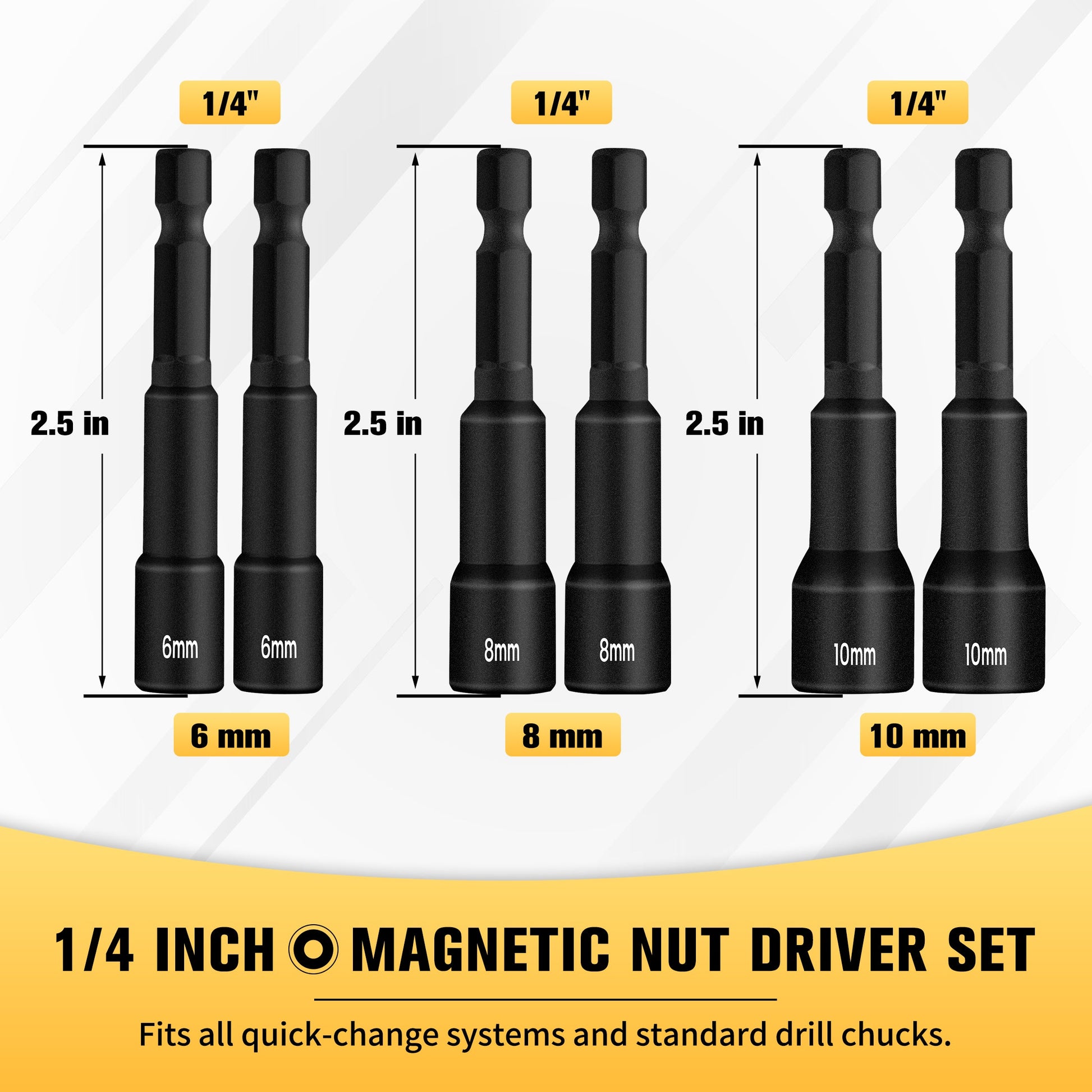 BOEN 1/4 inch Metric 6 Piece Magnetic Nut Impact Drill Driver Bit Set - BOEN