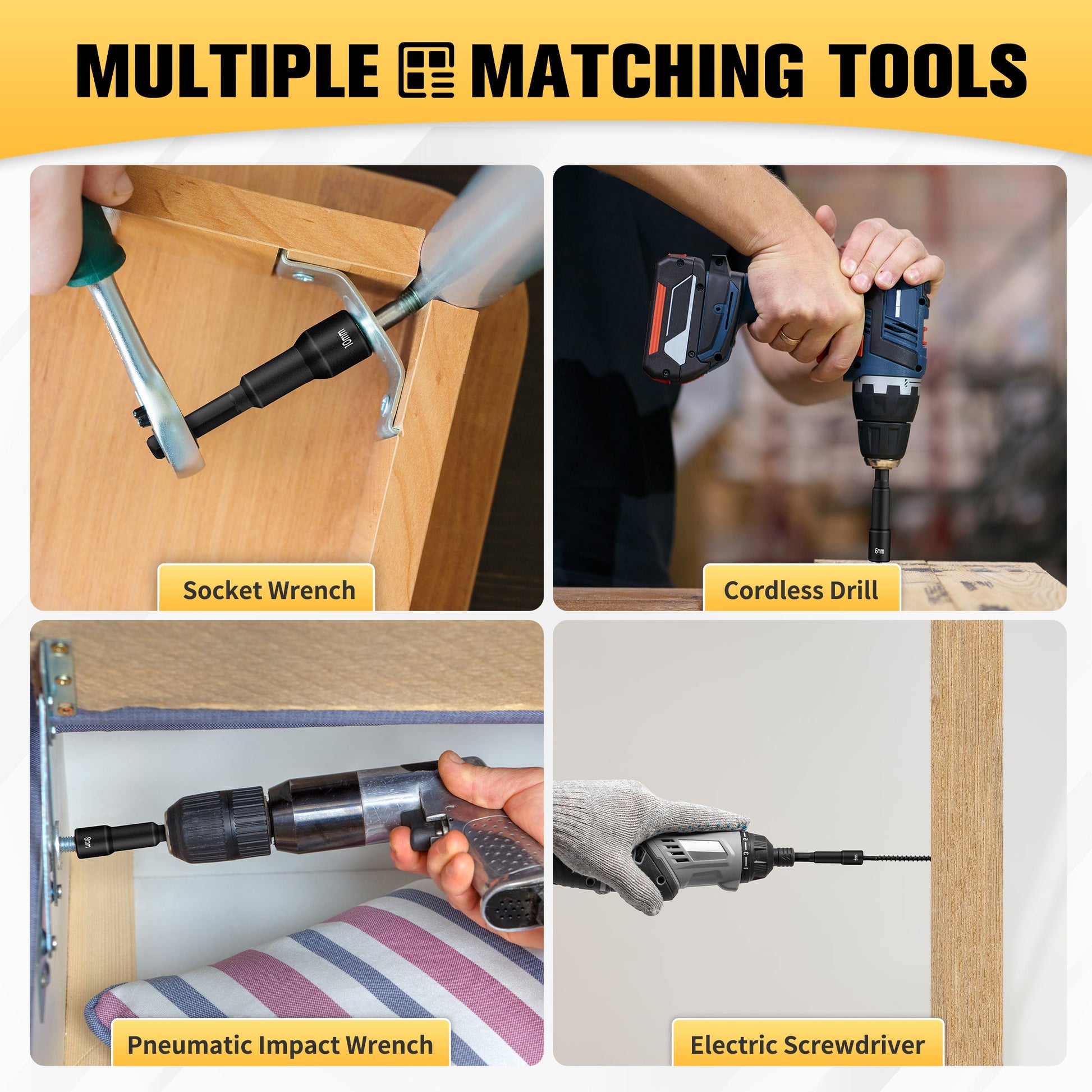 BOEN 1/4 inch Metric 6 Piece Magnetic Nut Impact Drill Driver Bit Set - BOEN