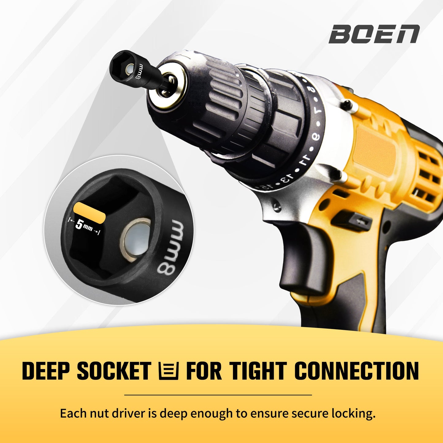 BOEN 1/4 inch Metric 6 Piece Magnetic Nut Impact Drill Driver Bit Set - BOEN