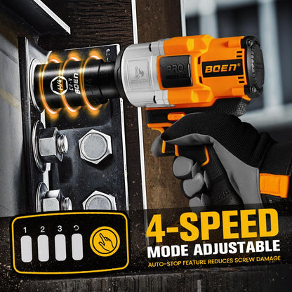 boen 1PCS 1/2" 4.0Ah Battery + 600FT - LBS(800N.m) Cordless Impact Wrench - BOEN