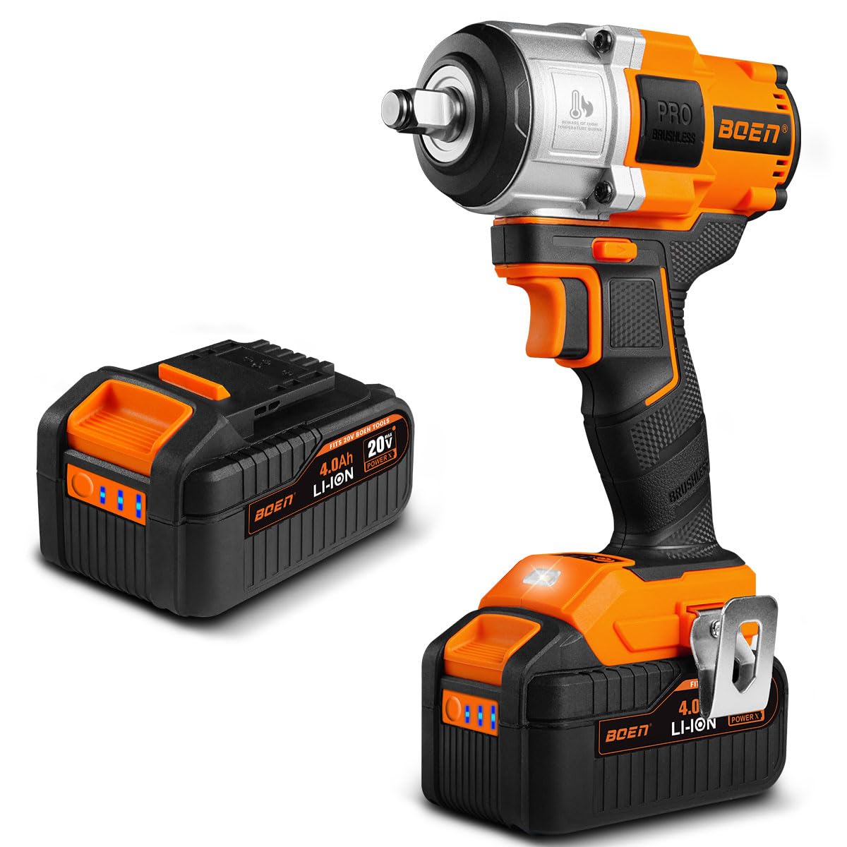 boen 1PCS 1/2" 4.0Ah Battery + 600FT - LBS(800N.m) Cordless Impact Wrench - BOEN