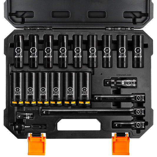 BOEN Pro21 - Piece 1/2" Drive Metric Deep Impact Socket Set - BOEN