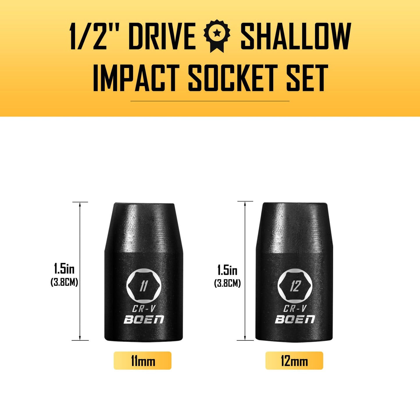 BOEN Tools 1/2" Drive 11/12mm Metric Shallow Impact Socket - BOEN
