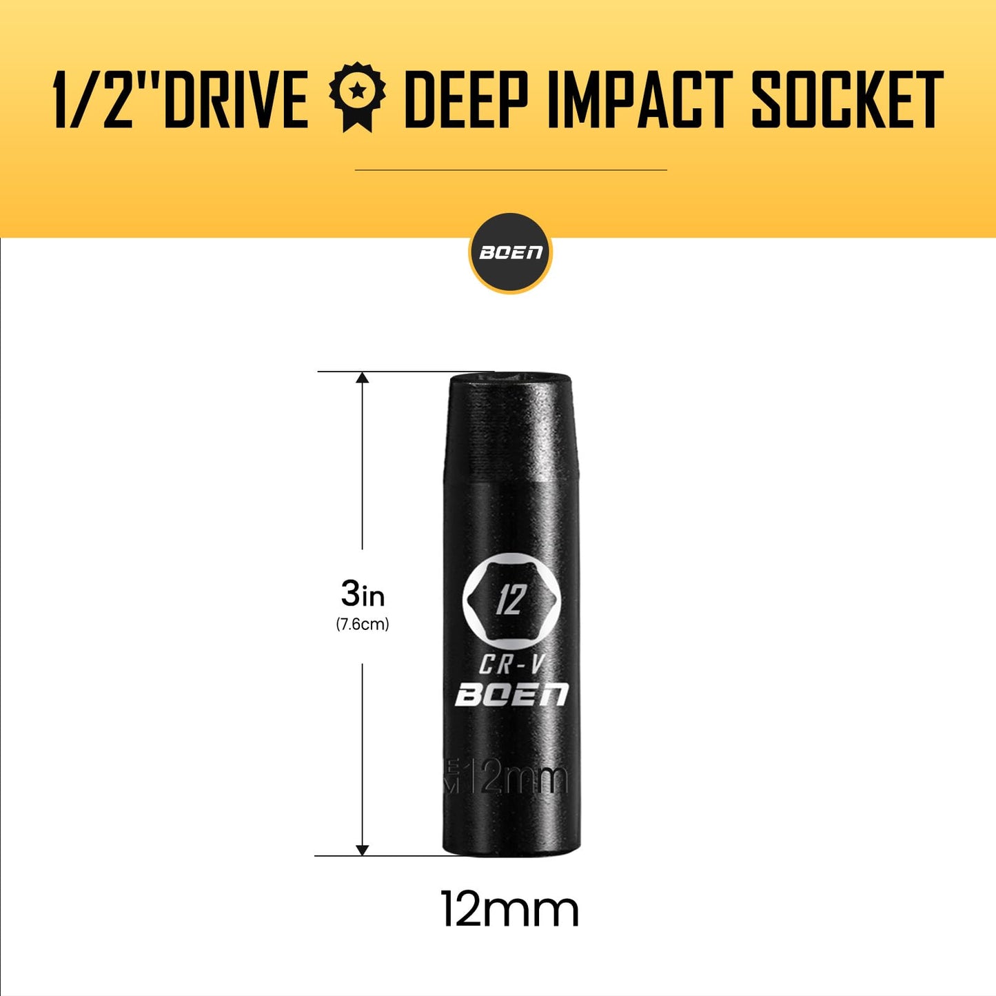 BOEN Tools 1/2" Drive 12mm Metric Deep Sockets - BOEN
