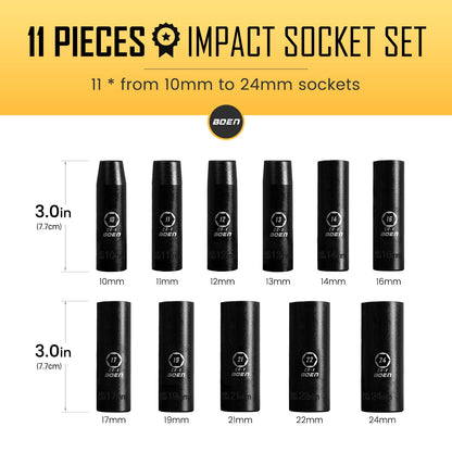 BOENTools 11Pcs 1/2" Drive Deep Impact Socket Set - BOEN