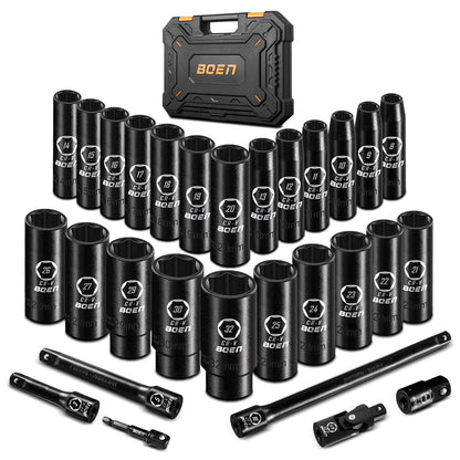 BOENTools 1/2" Dr Impact Deep Socket Metric - 29Pcs - BOEN