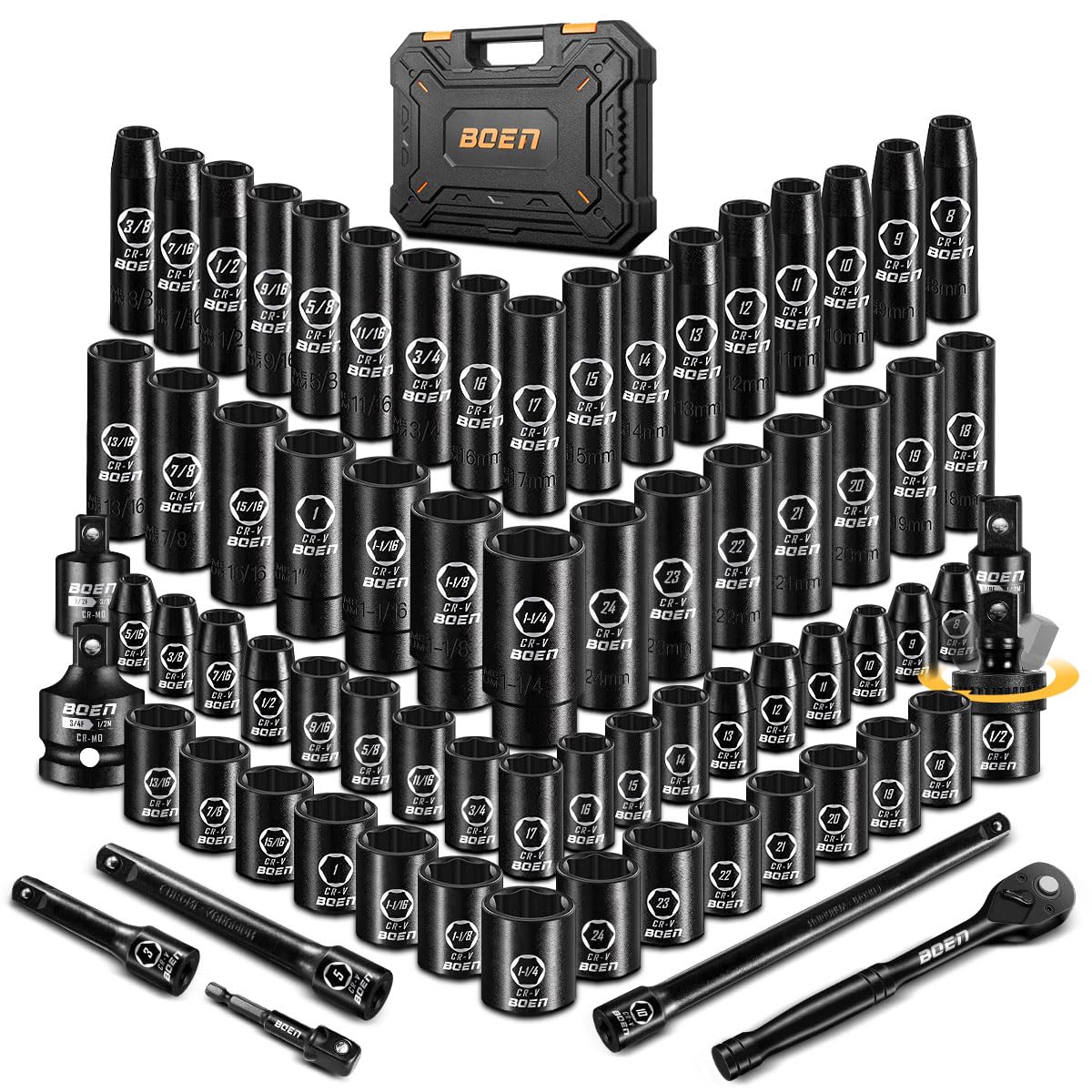 BoenTools 1/2" Drive Impact Ratchet Socket set 72 Piece - BOEN