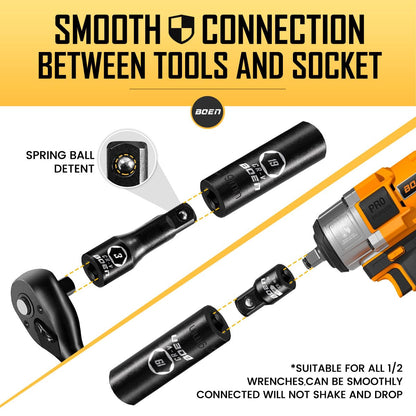 BoenTools 1/2" Drive Impact Ratchet Socket set 72 Piece - BOEN