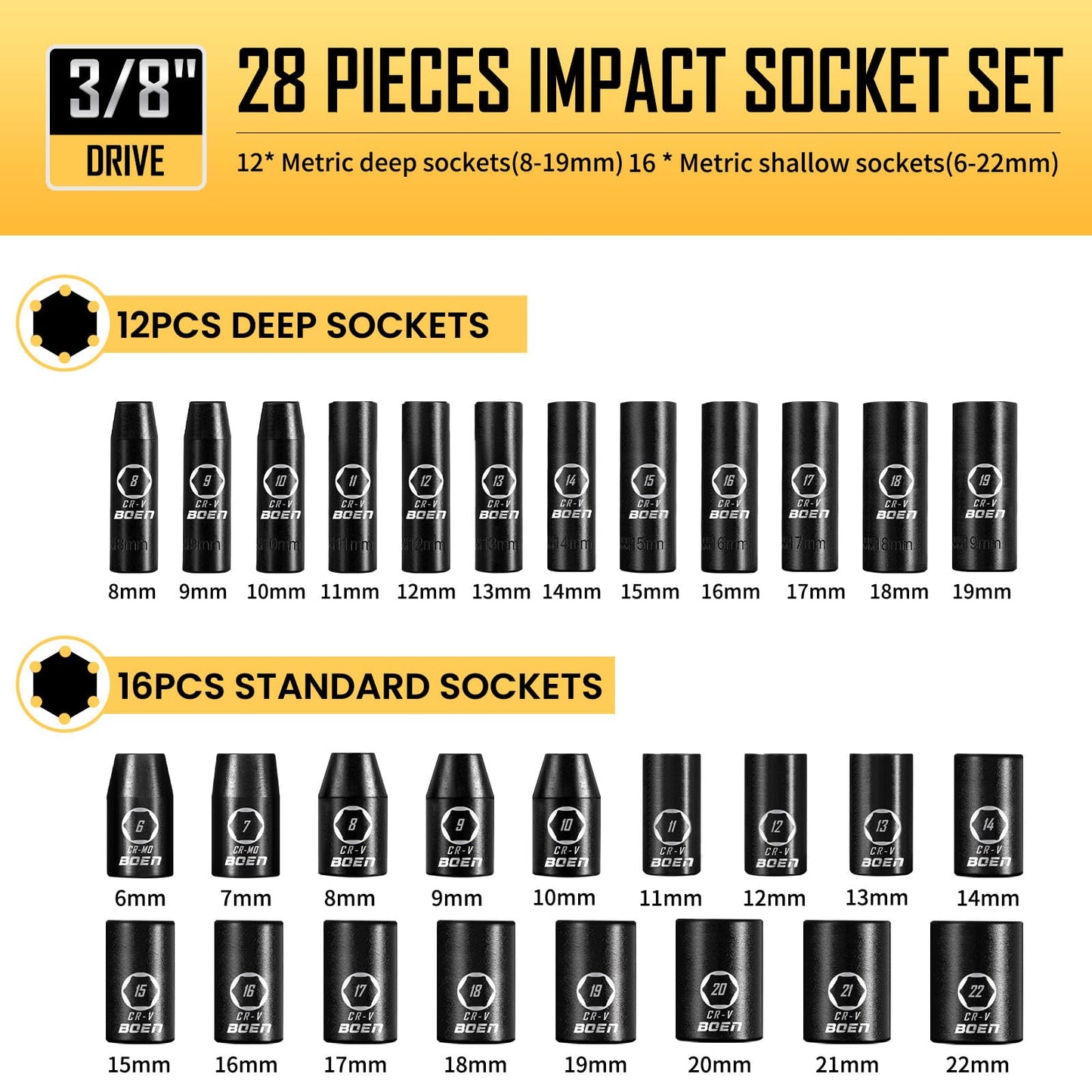 BoenTools 3/8" Drive Impact Ratchet Socket set 59pc - BOEN