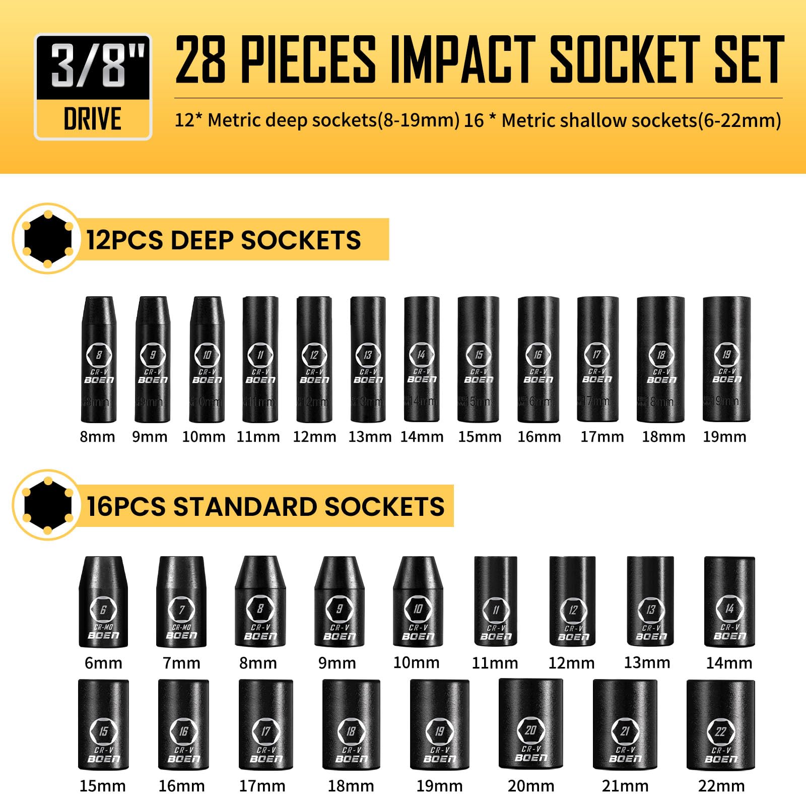 BoenTools 3/8" Drive Impact Ratchet Socket set 59pc - BOEN