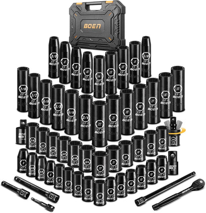 BoenTools 3/8" Drive Standard SAE Impact Ratchet Socket set 57 - Piece - BOEN