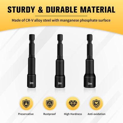 BOENTools 3Pc 1/4In Magnetic Nut Impact Driver Bit Set - BOEN