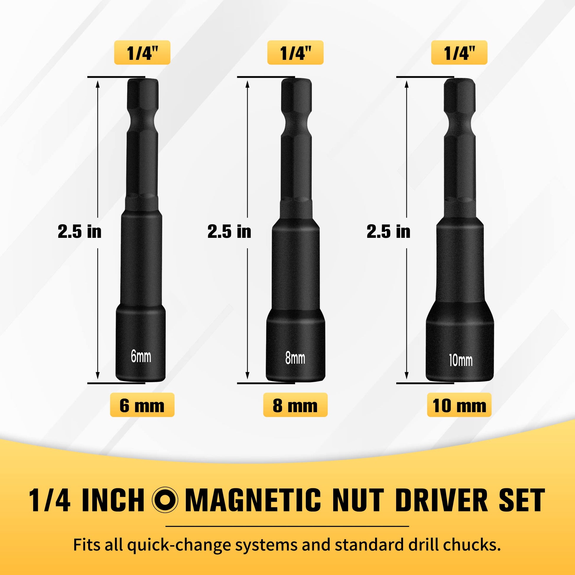 BOENTools 3Pc 1/4In Magnetic Nut Impact Driver Bit Set - BOEN