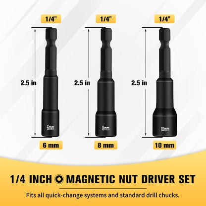 BOENTools 3Pc 1/4In Magnetic Nut Impact Driver Bit Set - BOEN