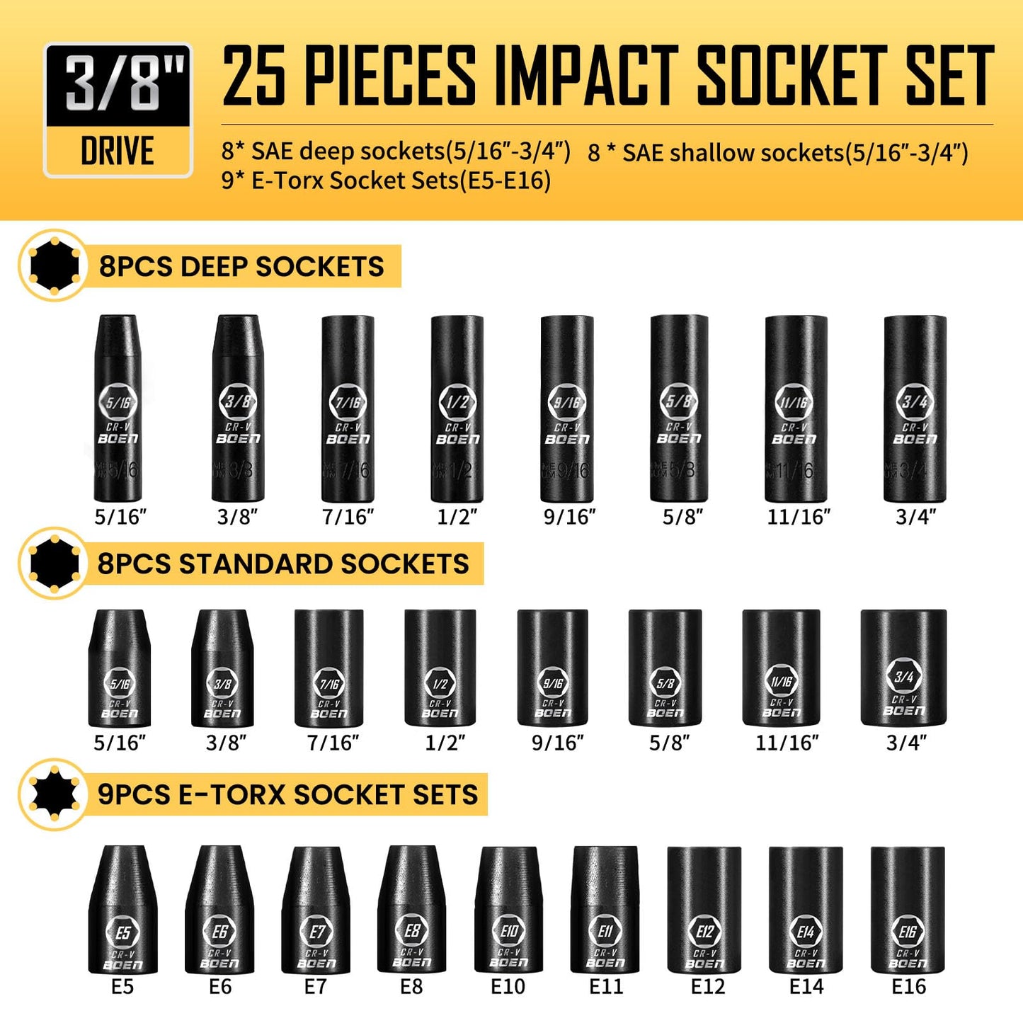 BoenTools 66 Piece Deep Impact Socket set - BOEN