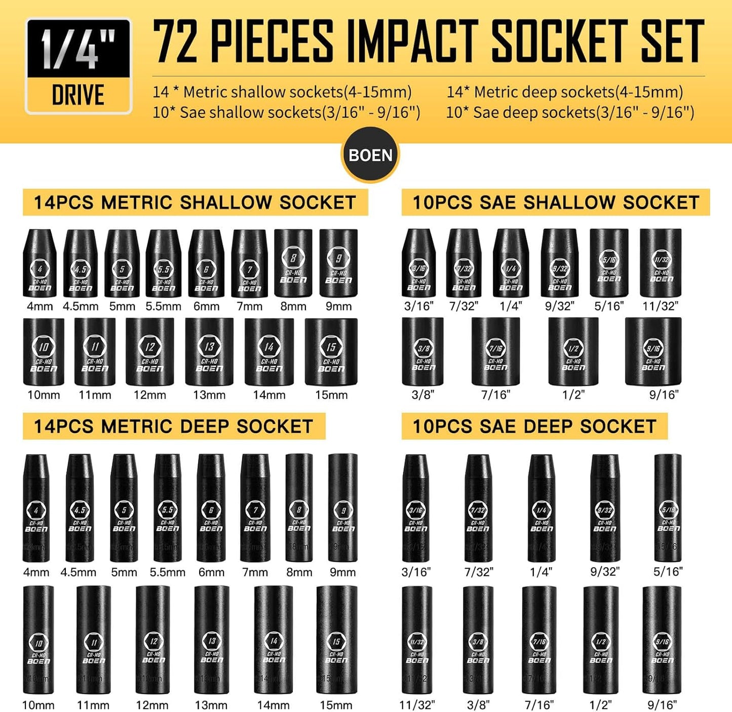 BOENTools 75 Piece 1/4 In Socket/Drill Socket Adapter Set - BOEN