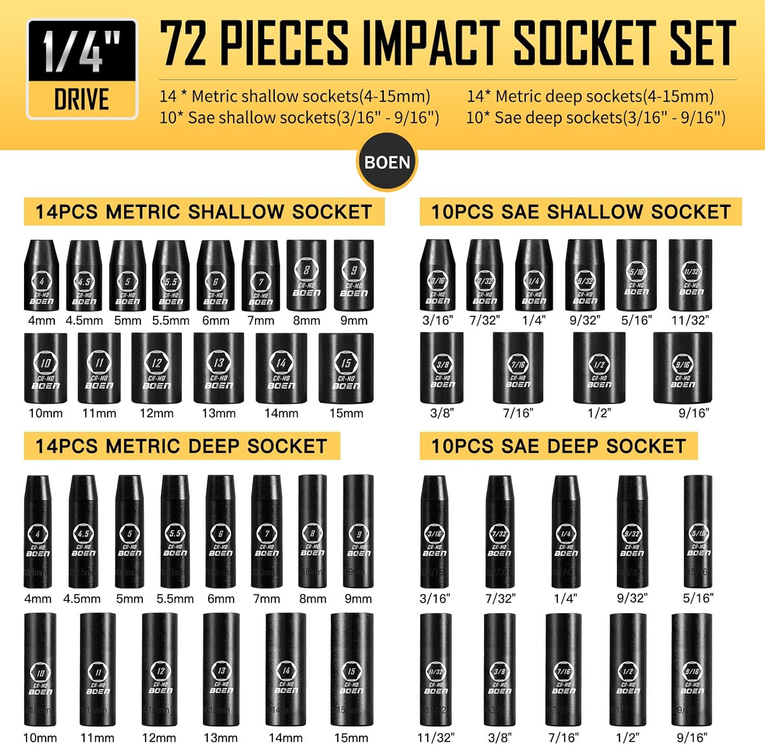 BOENTools 75 Piece 1/4 In Socket/Drill Socket Adapter Set - BOEN