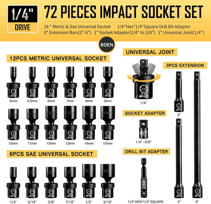 BOENTools 75 Piece 1/4 In Socket/Drill Socket Adapter Set - BOEN