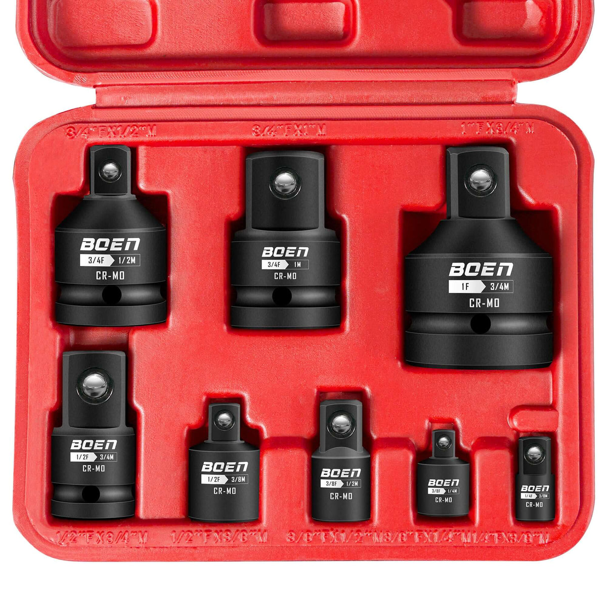 BOENTools 8Pc Impact Socket Adapter/Reducer Set