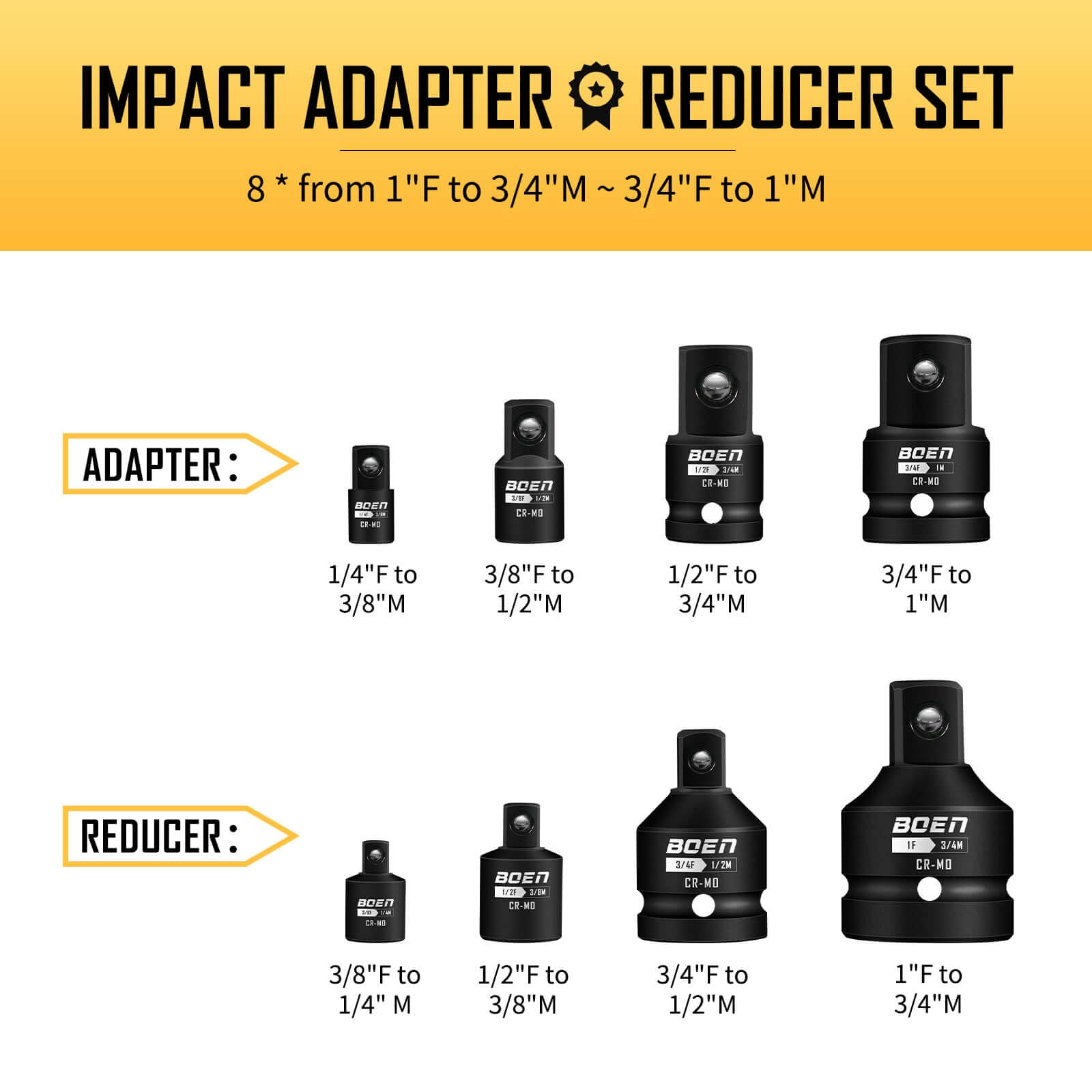 BOENTools 8Pc Impact Socket Adapter/Reducer Set - BOEN