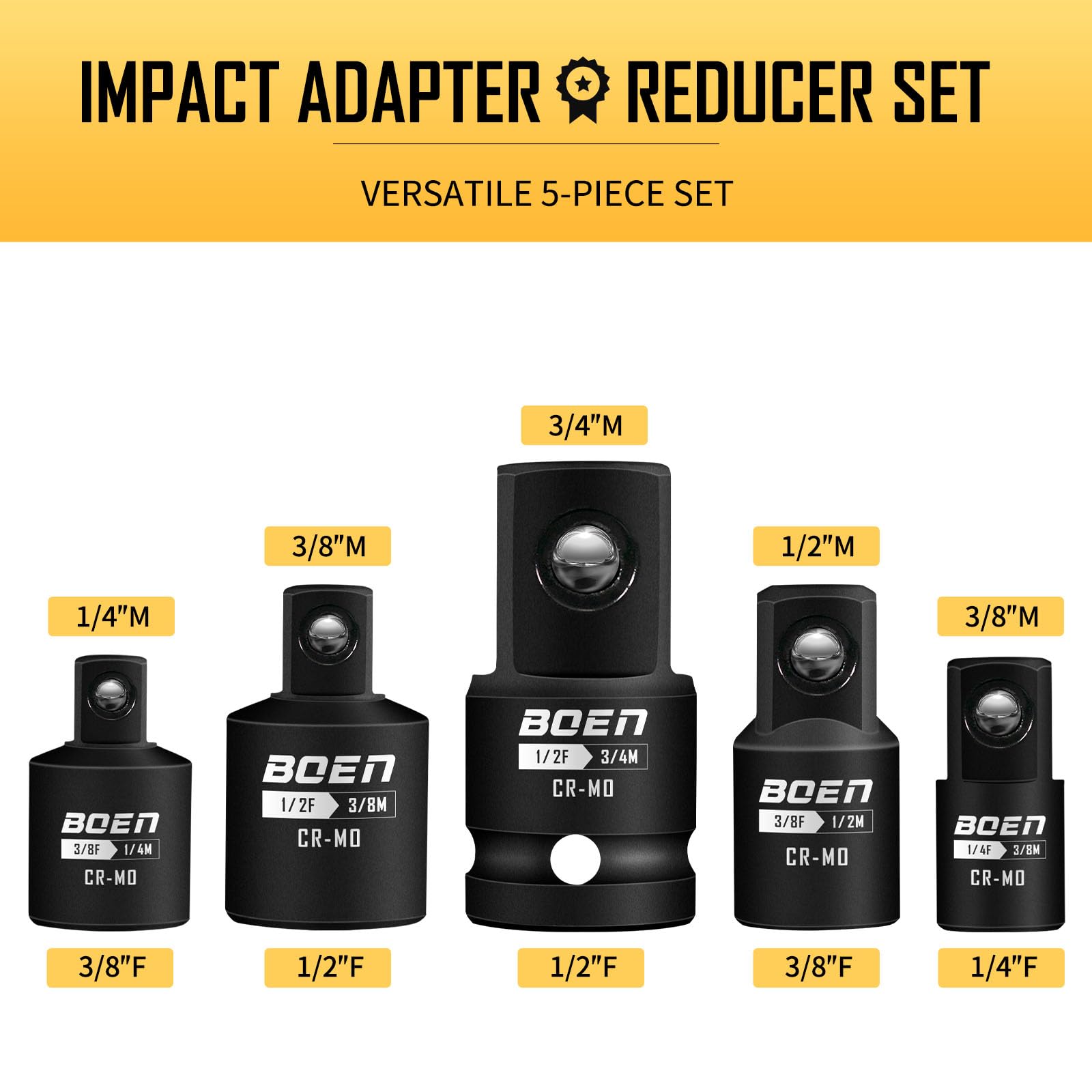 Impact Socket Adapter Reducer Set 5pc SAE BOENTools