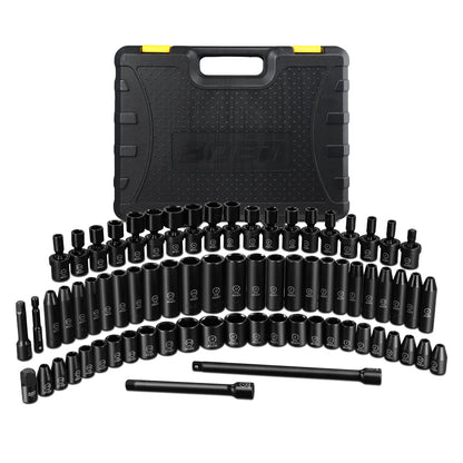 Boen Impact Socket Set 1/4 Inch Drive 72-Piece, 6-Point SAE(3/16-9/16 inch) and Metric (4-15mm) Sizes, Deep & Shallow Kit Includes Swivel Sockets, Extension Bar, Adapters & Universal Joint, CR-MO