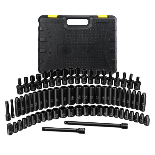 Boen Impact Socket Set 1/4 Inch Drive 72-Piece, 6-Point SAE(3/16-9/16 inch) and Metric (4-15mm) Sizes, Deep & Shallow Kit Includes Swivel Sockets, Extension Bar, Adapters & Universal Joint, CR-MO