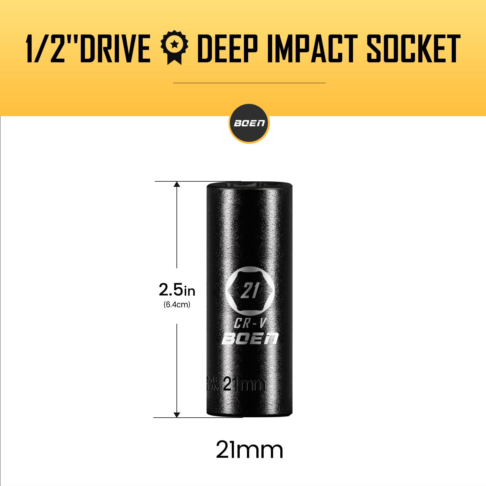 BOEN Tools 1/2" Dr 21mm Metric Deep Sockets - BOEN