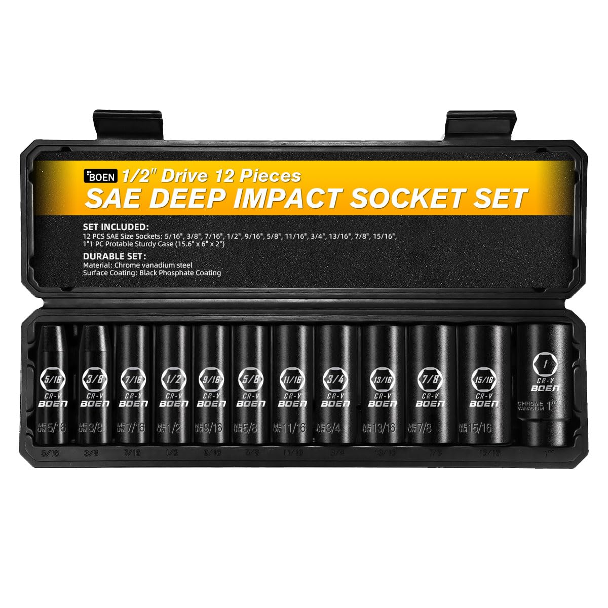 BOENTools 11Pcs 1/2" Drive Metric Impact Socket Set - BOEN